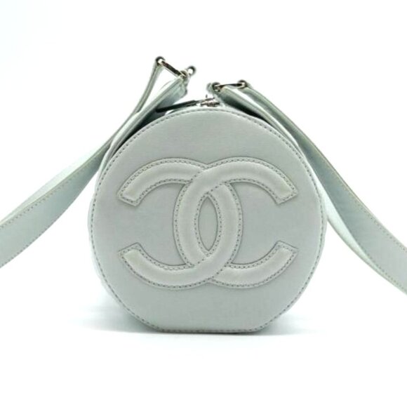 Authentic CHANEL CC Chocolate Bar Quilted Leather Bowler Shoulder Bag Purse Blue - Picture 6 of 15